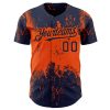 Custom Navy Orange 3D Pattern Design Abstract Splatter Grunge Art Authentic Baseball Jersey - Image 2