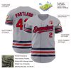 Custom Gray Red-Navy Line Authentic Baseball Jersey - Image 3