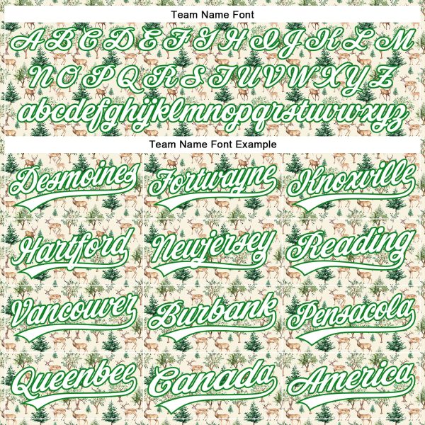 Custom Cream White-Grass Green 3D Pattern Design Animal Deer Authentic Baseball Jersey - Image 4