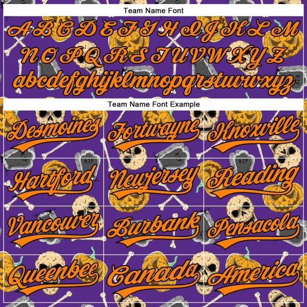 Custom Purple Bay Orange-Black 3D Pattern Halloween Skull Authentic Baseball Jersey - Image 4
