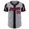 Custom Gray Crimson-Black 3 Colors Arm Shapes Authentic Baseball Jersey - Image 3