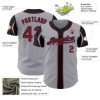 Custom Gray Crimson-Black 3 Colors Arm Shapes Authentic Baseball Jersey - Image 4