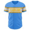 Custom Electric Blue White-Gold Authentic Baseball Jersey - Image 2