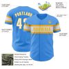 Custom Electric Blue White-Gold Authentic Baseball Jersey - Image 3