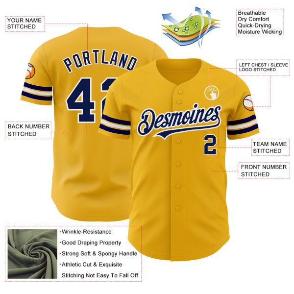 Custom Gold Navy-White Authentic Baseball Jersey - Image 3