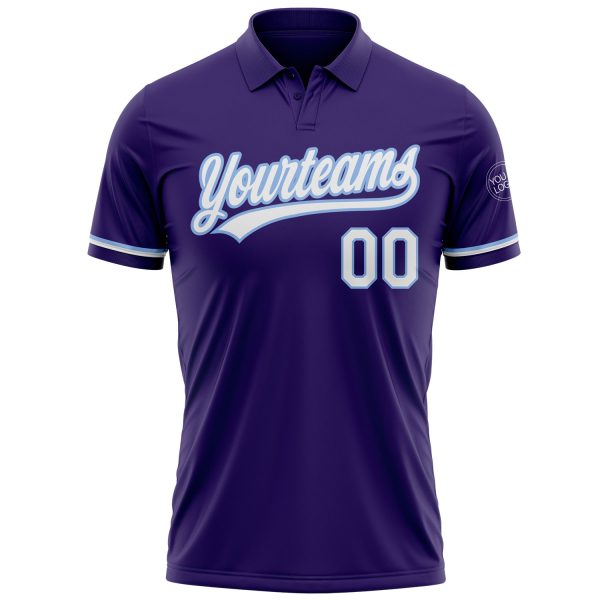 Custom Purple White-Light Blue Performance Vapor Golf Polo Shirt - Image 2