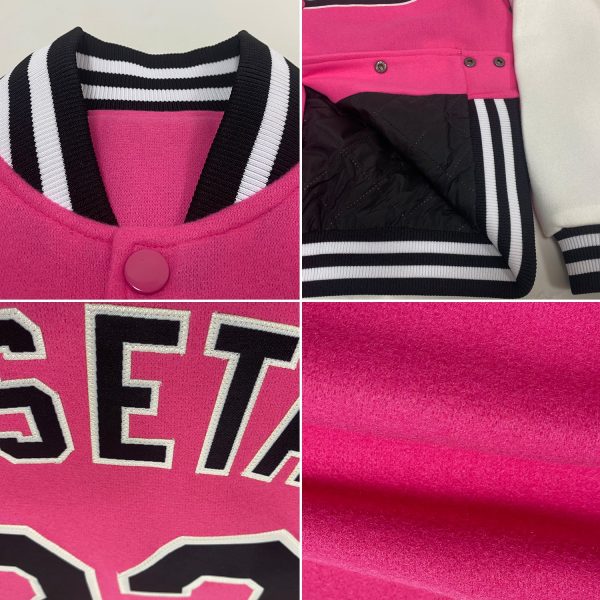 Custom Pink Black-White Bomber Full-Snap Varsity Letterman Two Tone Jacket - Image 2
