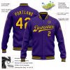 Custom Purple Gold-Navy Bomber Full-Snap Varsity Letterman Jacket - Image 3