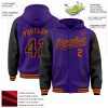 Custom Purple Black-Orange Bomber Full-Snap Varsity Letterman Two Tone Hoodie Jacket - Image 3