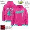 Custom Pink Aqua-White Bomber Full-Snap Varsity Letterman Hoodie Jacket - Image 3