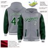 Custom Gray Green-White Bomber Full-Snap Varsity Letterman Two Tone Hoodie Jacket - Image 3