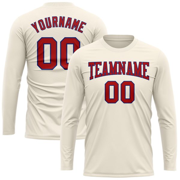 Custom Cream Red-Royal Long Sleeve Performance T-Shirt - Image 2