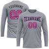 Custom Gray Pink Black-Light Blue Long Sleeve Performance T-Shirt - Image 2