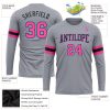 Custom Gray Pink Black-Light Blue Long Sleeve Performance T-Shirt - Image 3