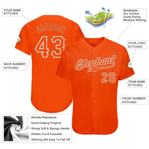 Custom Orange Orange-Gray Authentic Baseball Jersey - Image 3