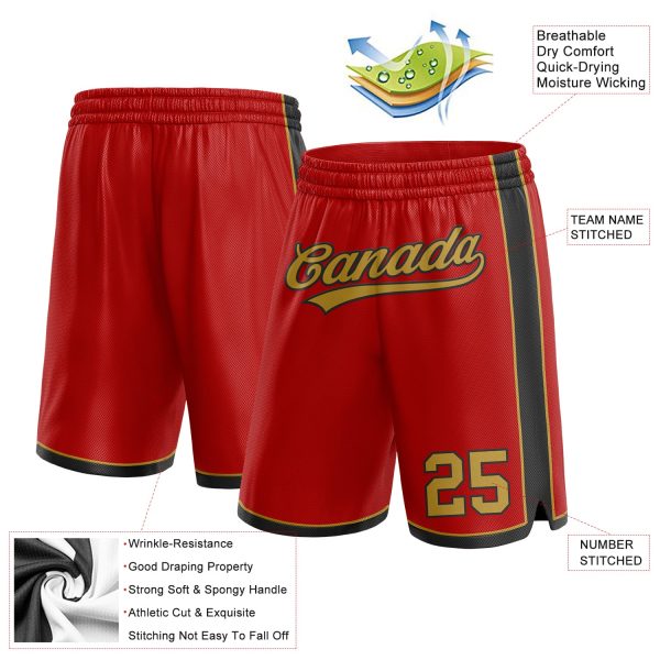 Custom Red Old Gold-Black Authentic Basketball Shorts - Image 2