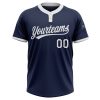 Custom Navy White Two-Button Unisex Softball Jersey - Image 2