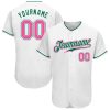 Custom White Pink-Kelly Green Authentic Baseball Jersey