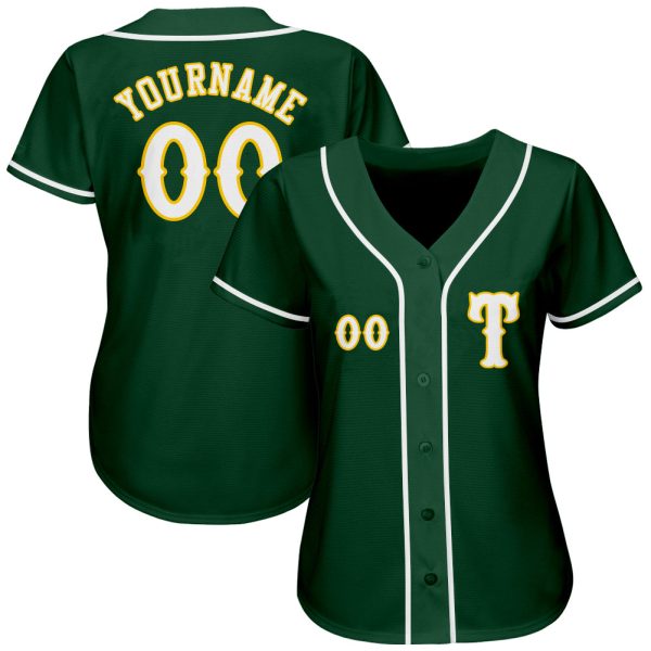 Custom Green White-Gold Authentic Baseball Jersey - Image 2