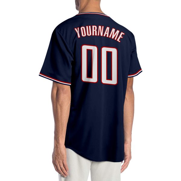 Custom Navy White-Red Authentic Baseball Jersey - Image 2