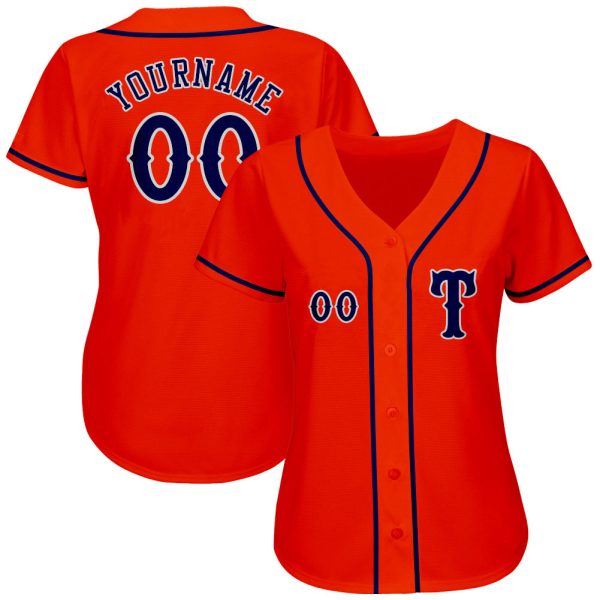 Custom Orange Navy-Gray Authentic Baseball Jersey - Image 2